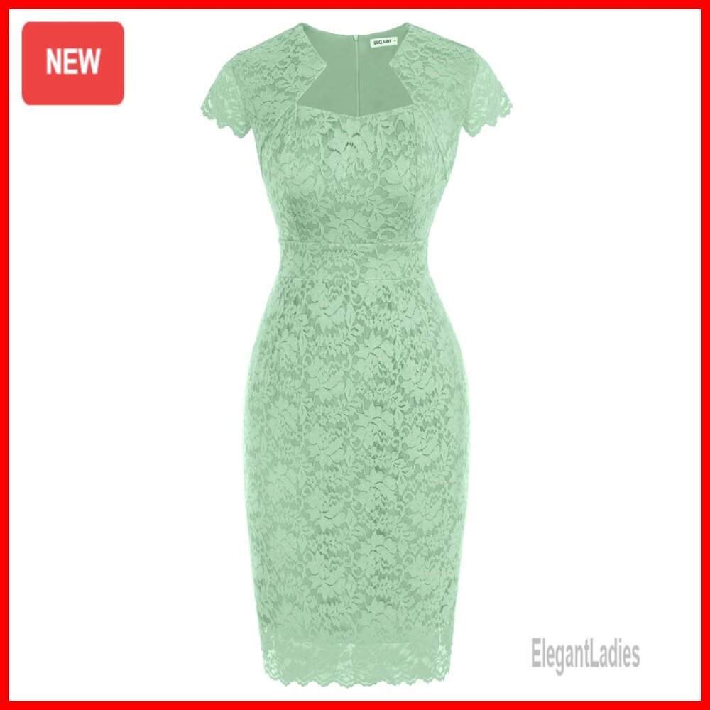 Cap Sleeve Lace Cocktail Dress, Vintage Neckline, Above Knee, Fully Lined